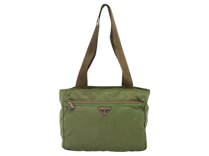 PRADA Schultertasche Nylon Khaki Silber Authentisch bs27601 - Ansicht 2