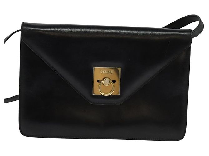 Céline Borsa a Spalla CELINE in Pelle Nera Oro Auth 127909 Nero D'oro - vista 2