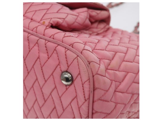 PRADA Borsa Tote a Catena Nylon Rosa Argento Auth 128405 - vista 10