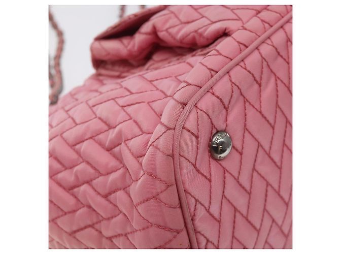 PRADA Borsa Tote a Catena Nylon Rosa Argento Auth 128405 - vista 11