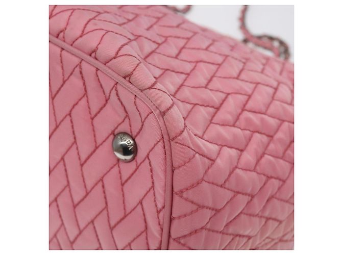 PRADA Borsa Tote a Catena Nylon Rosa Argento Auth 128405 - vista 12