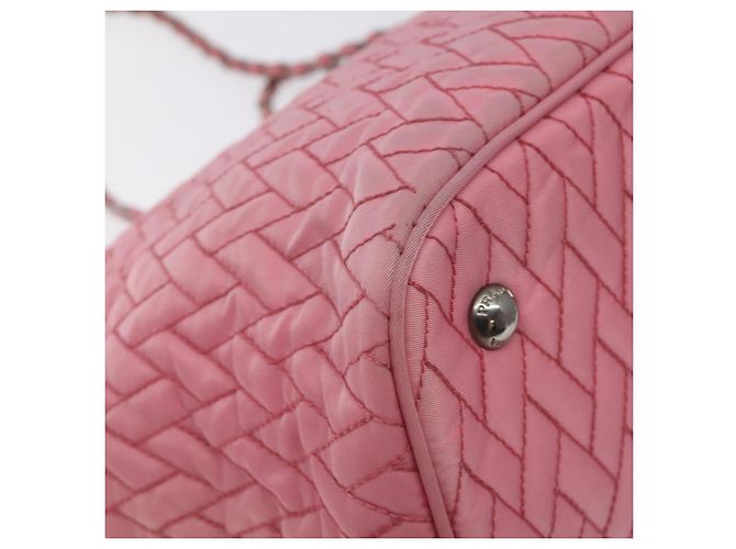 PRADA Borsa Tote a Catena Nylon Rosa Argento Auth 128405 - vista 13