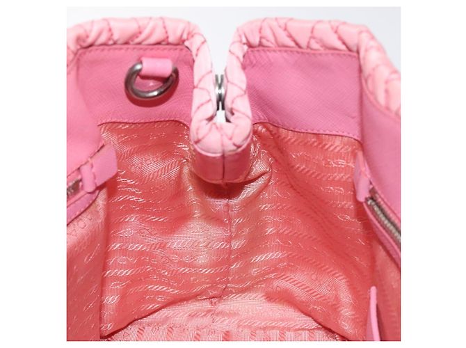 PRADA Borsa Tote a Catena Nylon Rosa Argento Auth 128405 - vista 16