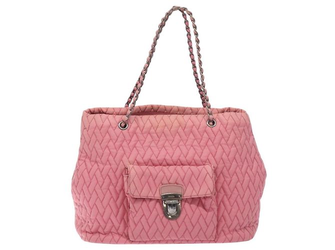 PRADA Borsa Tote a Catena Nylon Rosa Argento Auth 128405 - vista 2