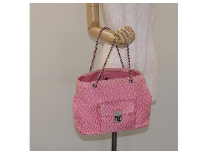 PRADA Borsa Tote a Catena Nylon Rosa Argento Auth 128405 - vista 24