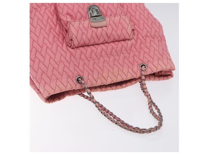PRADA Borsa Tote a Catena Nylon Rosa Argento Auth 128405 - vista 6