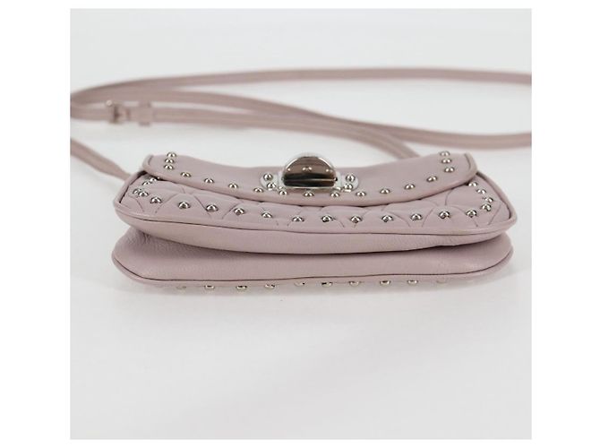 Borsa a spalla in pelle Miu Miu Studs Chain rosa argento autentica 130159V - vista 10