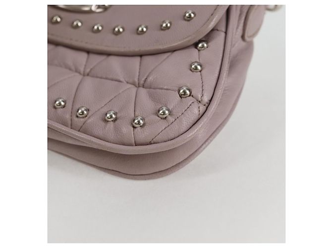 Borsa a spalla in pelle Miu Miu Studs Chain rosa argento autentica 130159V - vista 12