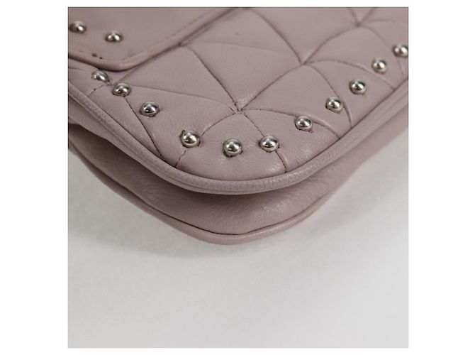 Borsa a spalla in pelle Miu Miu Studs Chain rosa argento autentica 130159V - vista 13