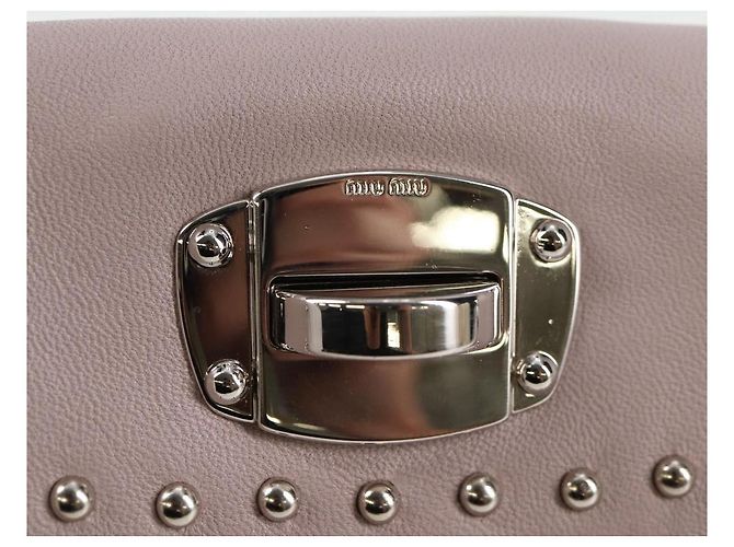 Borsa a spalla in pelle Miu Miu Studs Chain rosa argento autentica 130159V - vista 16
