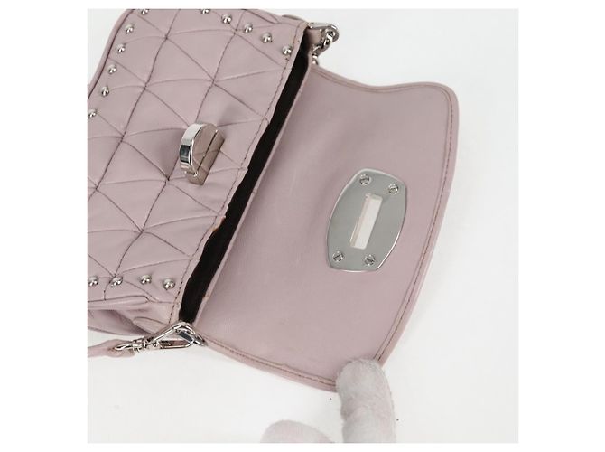 Borsa a spalla in pelle Miu Miu Studs Chain rosa argento autentica 130159V - vista 17