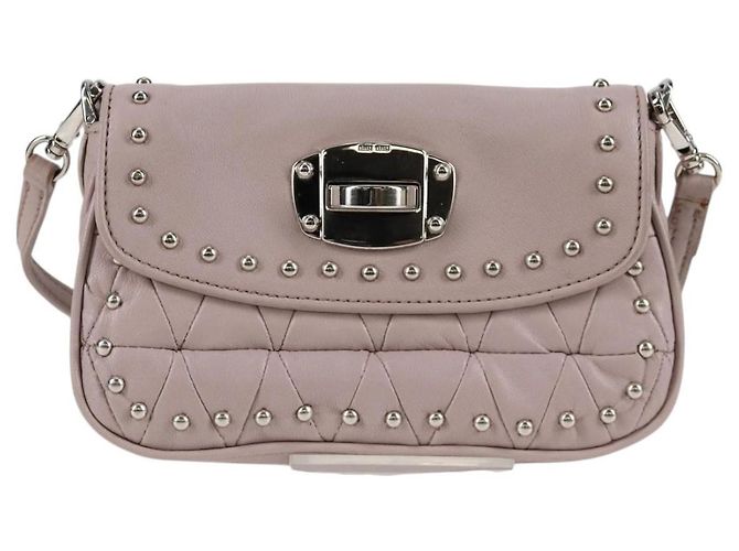 Borsa a spalla in pelle Miu Miu Studs Chain rosa argento autentica 130159V - vista 2