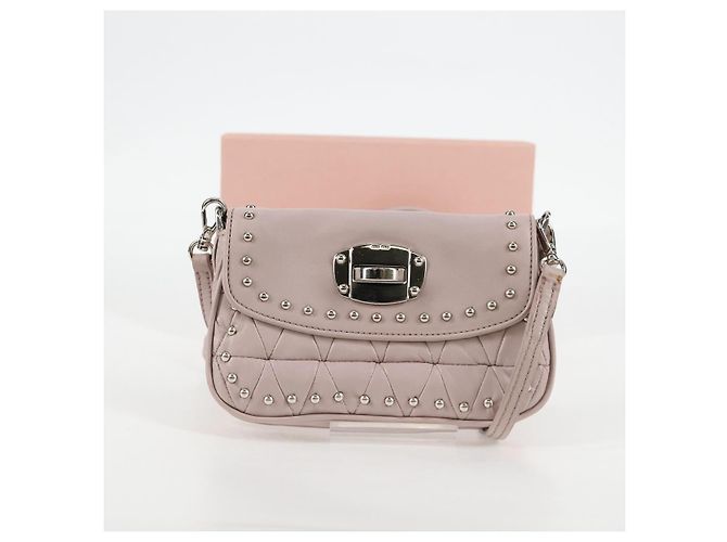 Borsa a spalla in pelle Miu Miu Studs Chain rosa argento autentica 130159V - vista 24