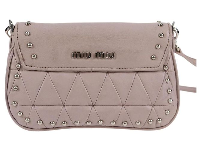 Borsa a spalla in pelle Miu Miu Studs Chain rosa argento autentica 130159V - vista 3