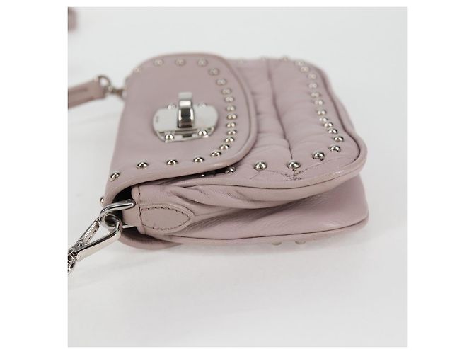 Borsa a spalla in pelle Miu Miu Studs Chain rosa argento autentica 130159V - vista 4