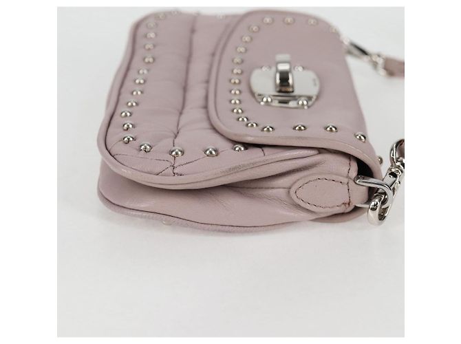 Borsa a spalla in pelle Miu Miu Studs Chain rosa argento autentica 130159V - vista 5