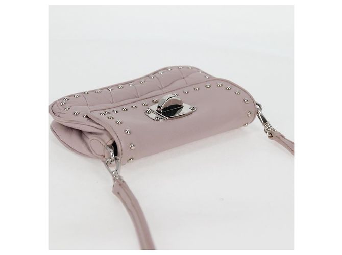 Borsa a spalla in pelle Miu Miu Studs Chain rosa argento autentica 130159V - vista 6