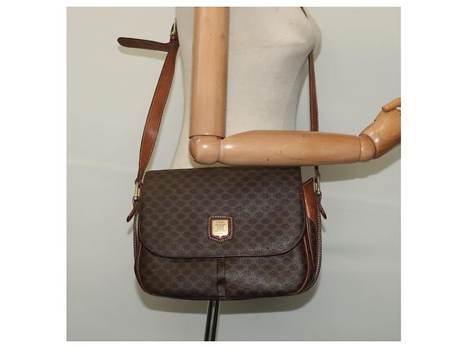 Céline Borsa a spalla in tela Macadam CELINE PVC marrone oro Auth 128715 D'oro - vista 25
