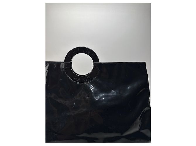 Céline Vintage Celine Paris Ringtasche aus schwarzem Lackleder - Ansicht 2