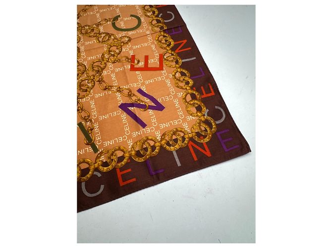 Céline Sciarpa vintage Celine arancione marrone - vista 2