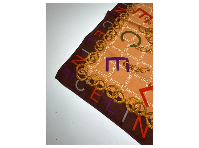 Céline Sciarpa vintage Celine arancione marrone - vista 8
