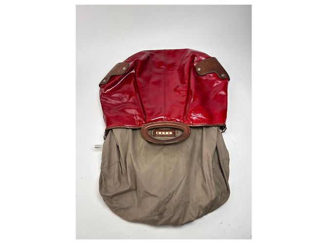 Vintage Marni Lackledertasche rot braun - Ansicht 4