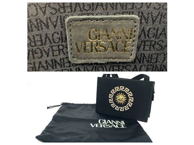 Borsa a spalla in suede nero Sunburst vintage Gianni Versace - vista 4