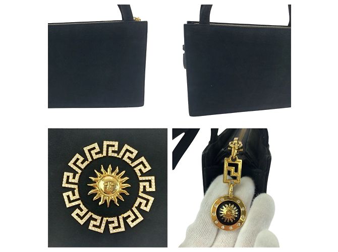 Borsa a spalla in suede nero Sunburst vintage Gianni Versace - vista 6