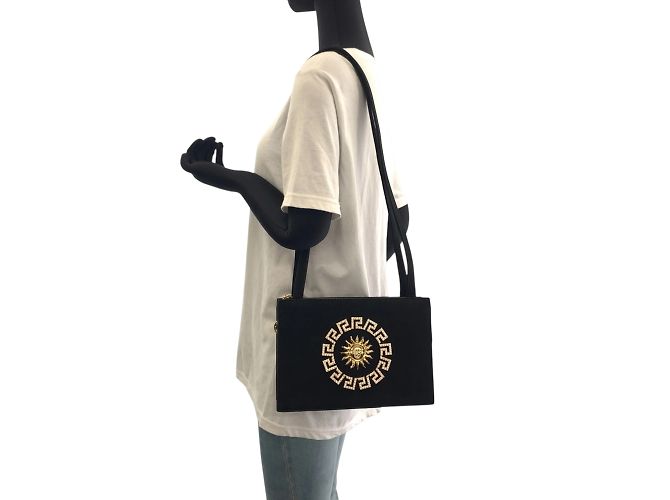 Borsa a spalla in suede nero Sunburst vintage Gianni Versace - vista 7
