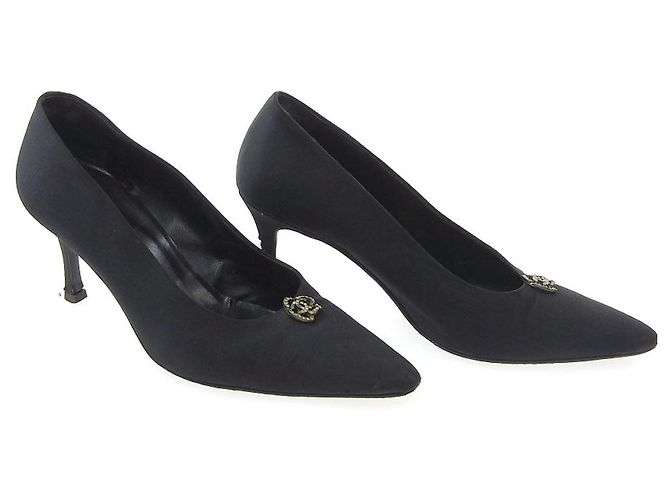 Chanel Satin Camellia Absätze Schwarz Größe 38 - Ansicht 2