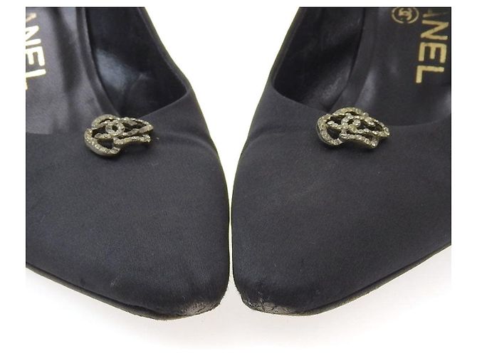 Chanel Satin Camellia Absätze Schwarz Größe 38 - Ansicht 3