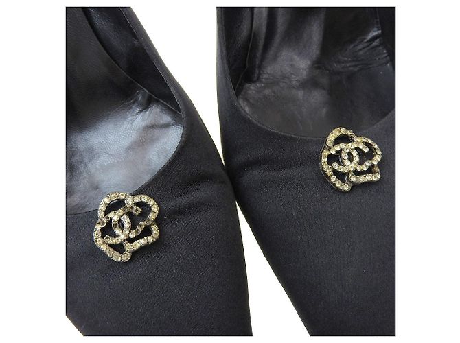 Chanel Satin Camellia Absätze Schwarz Größe 38 - Ansicht 7