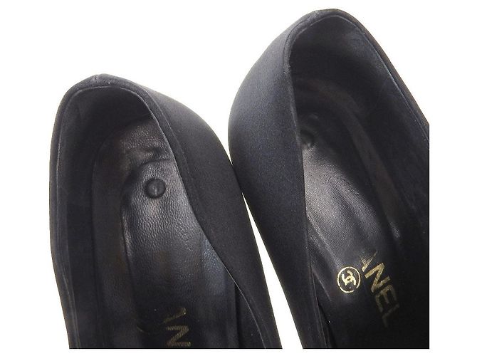 Chanel Satin Camellia Absätze Schwarz Größe 38 - Ansicht 8