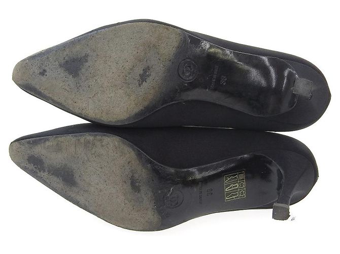 Chanel Satin Camellia Absätze Schwarz Größe 38 - Ansicht 9