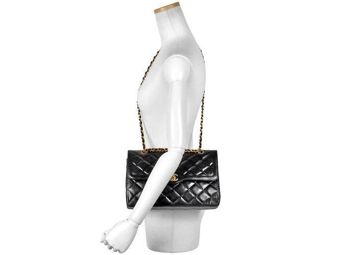 Borsa a spalla con catena Chanel Matelassé Double Flap Nero - vista 8