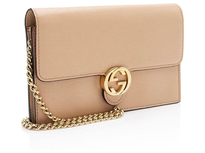 Cartera de cadena Interlocking G en piel de ternera granulada Gucci Castaño Beige - vista 2