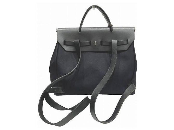 Hermès Borsa 2 in 1 Hermes Herbag Ad PM Toile Officier Nero - vista 2