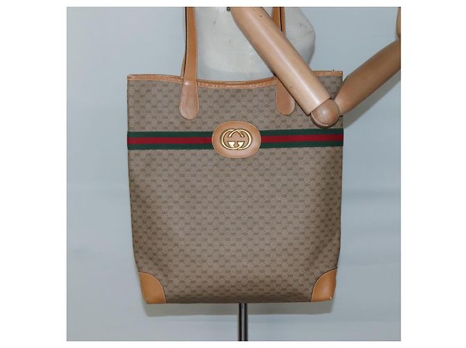 GUCCI Borsa Sherry Line Micro GG Supreme Web PVC Beige Oro Auth ep9489 D'oro - vista 19