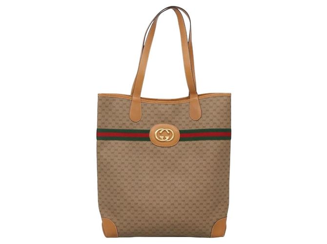GUCCI Borsa Sherry Line Micro GG Supreme Web PVC Beige Oro Auth ep9489 D'oro - vista 2