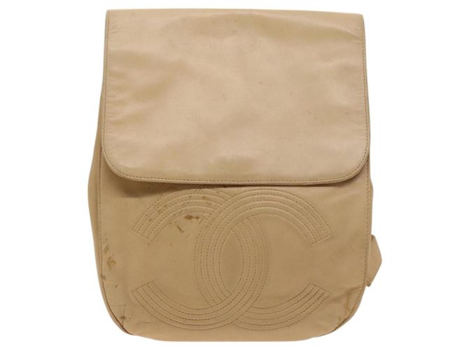 CHANEL COCO Mark Rucksack aus Lammleder in Beige mit silbernem CC Auth BA2935 - Ansicht 2