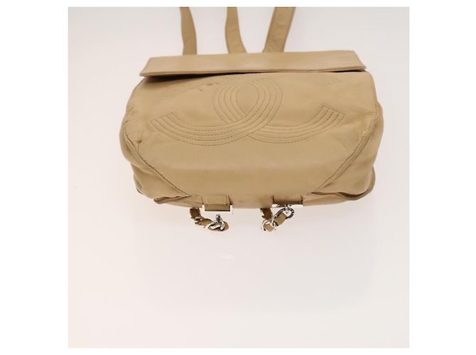CHANEL COCO Mark Rucksack aus Lammleder in Beige mit silbernem CC Auth BA2935 - Ansicht 9