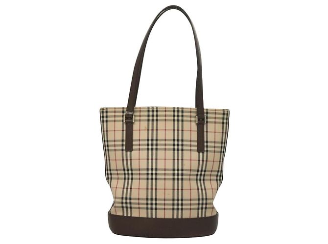 Burberry Nova Check Tote Bag aus Canvas Beige Silber Authentisch BA3977 - Ansicht 2