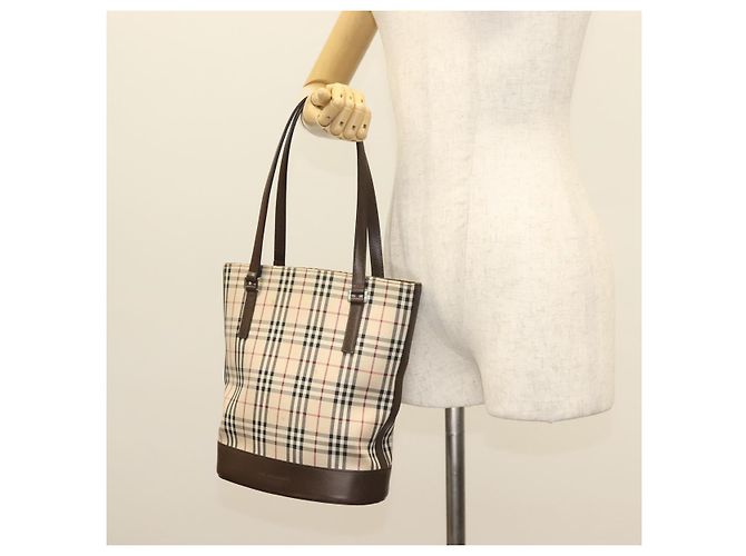 Burberry Nova Check Tote Bag aus Canvas Beige Silber Authentisch BA3977 - Ansicht 24