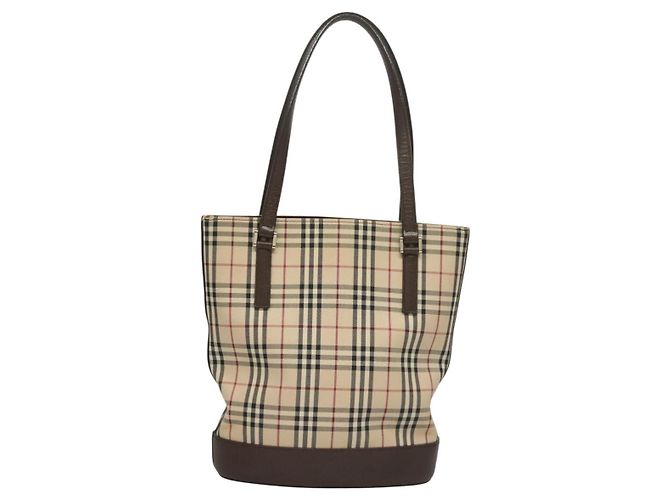 Burberry Nova Check Tote Bag aus Canvas Beige Silber Authentisch BA3977 - Ansicht 3