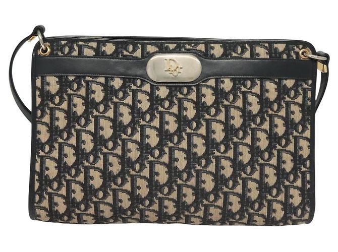Christian Dior Trotter Canvas Schultertasche Navy Gold Auth ep9528 Golden Marineblau - Ansicht 2