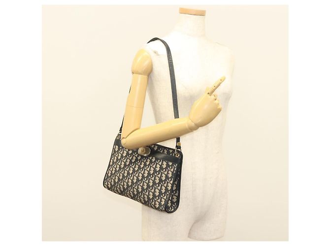 Christian Dior Trotter Canvas Schultertasche Navy Gold Auth ep9528 Golden Marineblau - Ansicht 20