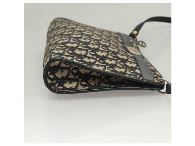 Christian Dior Trotter Canvas Schultertasche Navy Gold Auth ep9528 Golden Marineblau - Ansicht 4