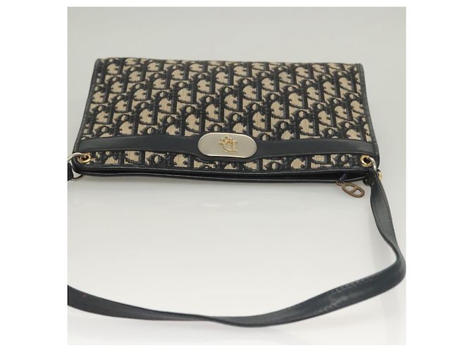Christian Dior Trotter Canvas Schultertasche Navy Gold Auth ep9528 Golden Marineblau - Ansicht 6