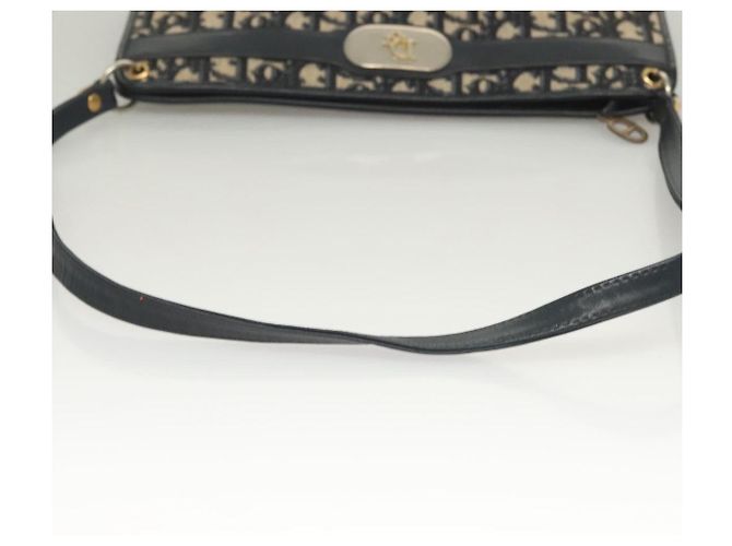 Christian Dior Trotter Canvas Schultertasche Navy Gold Auth ep9528 Golden Marineblau - Ansicht 7
