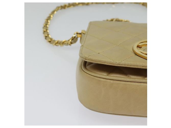 CHANEL Borsa a Spalla Matelassé con Catena in Pelle di Agnello Beige Oro CC Auth BA3639 D'oro - vista 10